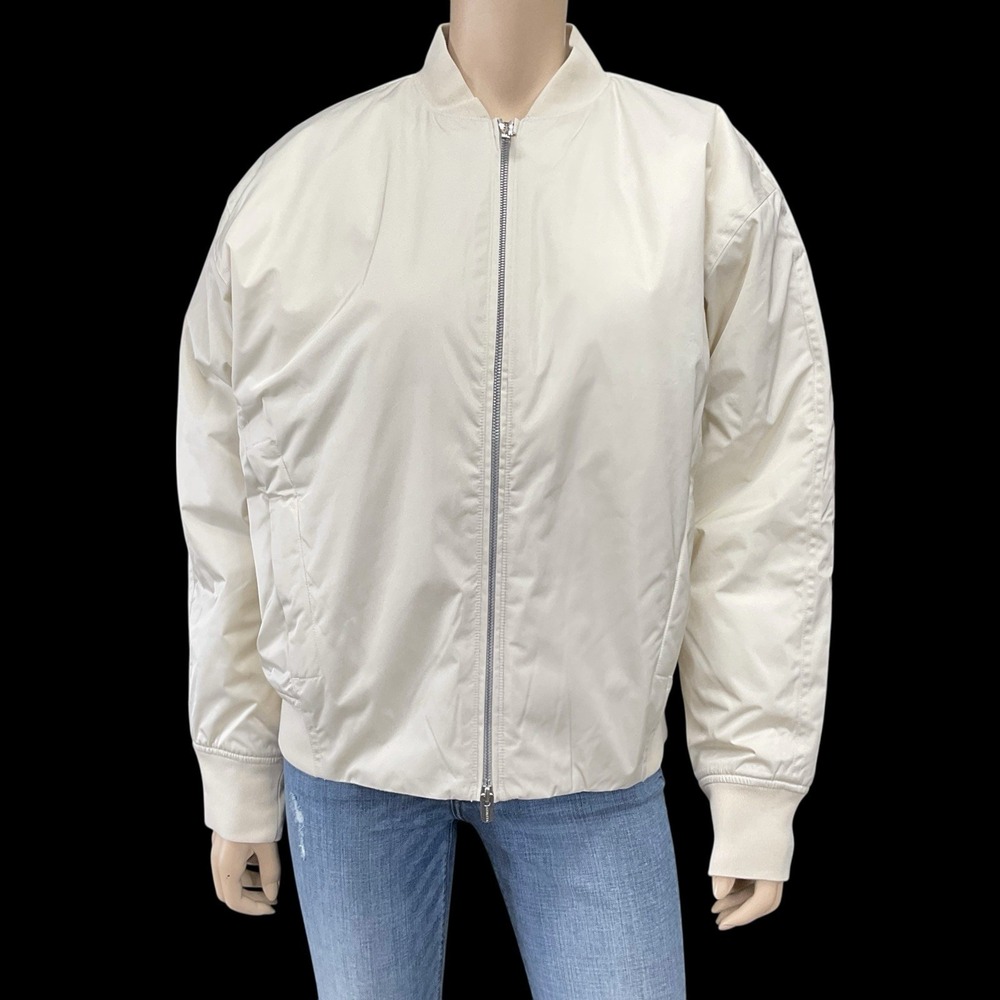 Athleta Bomber Jacket Cream Zip Womens Large Puffer Casual Coat NWOT